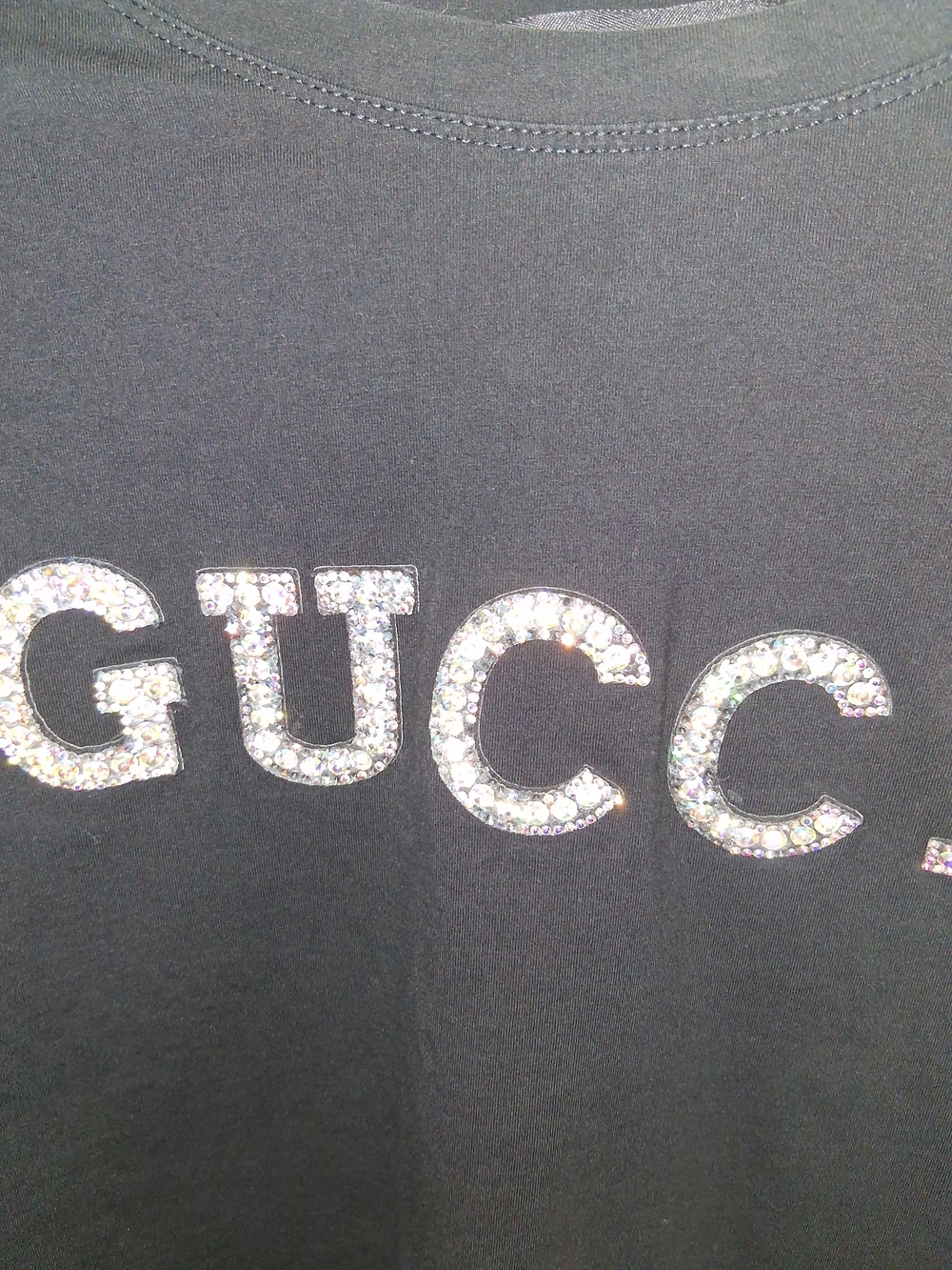 Gucci Women Black Logo Tee with Crystal Embellishment.Size.S - Picture 3 of 5